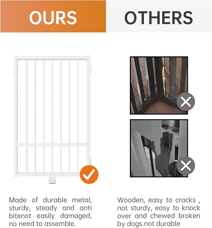 Full Metal Freestanding Dog Gate with Door, 36''Height Foldable Pet Dog Fence for Indoor & Outdoor, 6 Panels Extra Wide Free Standing TallDog Gates for Doorways,House,Stairs,Porch,Deck,Yard