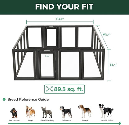 FXW AuraSpace Acrylic Indoor Unleashed Dog Playpen for Medium Dogs, 35 Inch, 16 Panels, Black