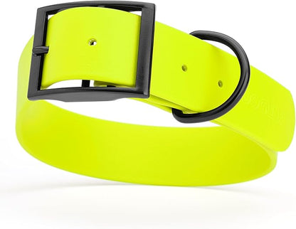 Dogline Biothane Waterproof Dog Collar Strong Coated Nylon Webbing with Black Hardware Odor- Proof for Easy Care Easy to Clean High Performance Fits Small Medium or Large Dogs, Safety Yellow