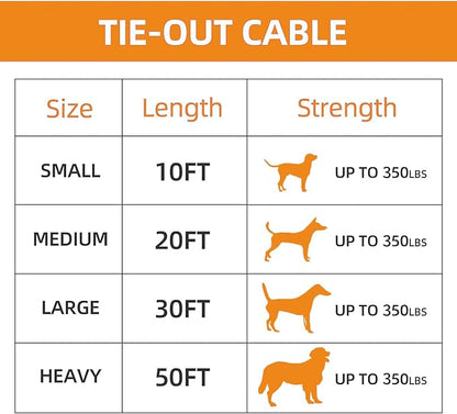 Dog tie Out Cable, 10/20/25/30/50/70/100 feet, Suitable for Dogs up to 350 pounds, Dog Cable with Swivel Buckle, Lightweight, Non-Winding, for Outdoor Camping, Yard Dog Cable (Orange, 20FT)