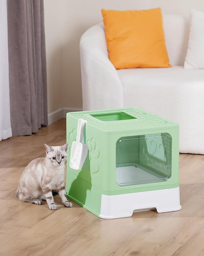 Enclosed Cat Litter Box, Large Litter Box for Big Cats, Covered Kitty Litter Boxes with Lid, Top Entry Cat Box Enclosure with Scoop, Odor Control, Easy to Clean(Green)