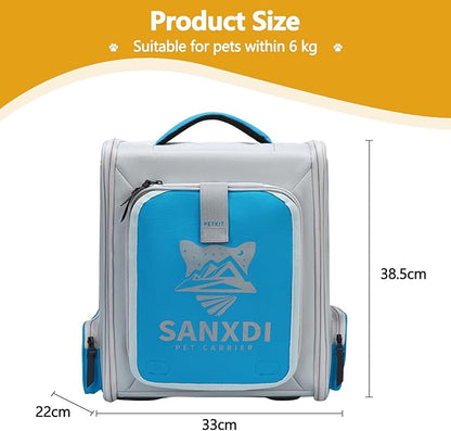 Expandable Pet Backpack, Cat Backpack with Breathable Mesh, Collapsible Soft Cat Travel Bag for Outdoor Hiking, Large Space Dog Backpack(Blue)