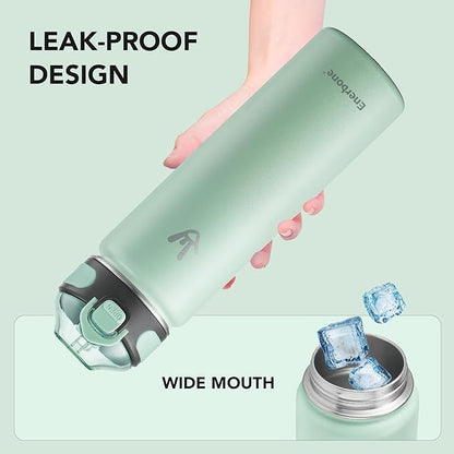 Enerbone 24 oz Insulated Water Bottle, Stainless Steel Bottle with Carrying Strap, Double-Wall Vacuum Insulation Design, Leakproof Sports Bottle with Straw, Keep Drinks Cold or Hot for Hours