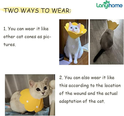 Adjustable Cat Recovery Collar - Cute Flower Neck Cat Cones After Surgery, Set of 2 Cat E Collar, Surgery Recovery Elizabethan Collars for Kitten and Cats S Size (2 pcs)