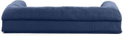 Furhaven Cooling Gel Dog Bed for Medium/Small Dogs w/ Removable Bolsters & Washable Cover, For Dogs Up to 35 lbs - Quilted Sofa - Navy (Blue), Medium