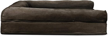 Furhaven Cooling Gel Dog Bed for Large Dogs w/ Removable Bolsters & Washable Cover, For Dogs Up to 95 lbs - Plush & Suede Sofa - Espresso, Jumbo/XL
