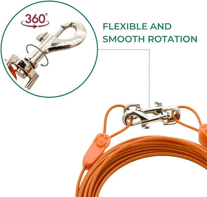 60FT Tie-Out Cables for Dogs - Strong, Safe, and Durable Dog Tie-Outs for Every Breed up to 250 Pounds - Weather and Wear Resistant Galvanized Aircraft Cable for Outside Use