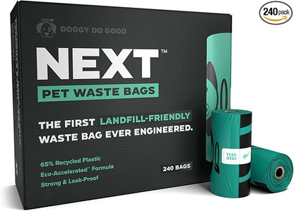 Doggy Do Good Next Pet Waste Bags for Dog Poop, Landfill Friendly, Recycled Plastic, Unscented, Leakproof, Strong, Thick, Earth Friendly, 240 Count