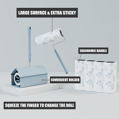 Extra Sticky Large Surface Lint Roller, 6.3'' Giant Lint Roller for Pet Hair, 360 Sheets/ 4 Refills, Long Handle Lint Remover for Clothes, Furniture (1 Roller + 360 Sheets)