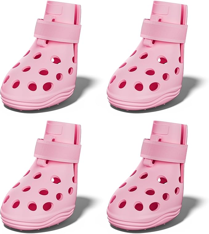 Dog Shoes for Hot Pavement, Breathable Dog Boots Paw Protectors with Adjustable Straps & Non-Slip Sole, Easy On & Off, Waterproof, Easy-Cleaning (Pink, S)