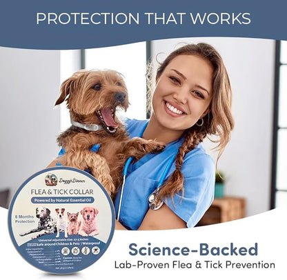Flea and Tick Collar for Dogs, Cats – Natural Essential Oils – Long-Lasting 8 Month Protection – Waterproof, Adjustable – Safe for Puppies, Kittens, Sensitive Skin