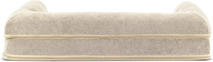 Furhaven Cooling Gel Dog Bed for Medium/Small Dogs w/ Removable Bolsters & Washable Cover, For Dogs Up to 35 lbs - Sherpa & Chenille Sofa - Cream, Medium