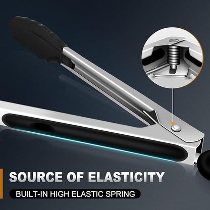 17 & 12 Inch Extra Long Kitchen Tongs with Silicone Tips, Heat Resistant 600 Degrees Silicone Tong, Stainless Steel Tongs for Cooking, Food, Bbq, Grilling, Barbecue, Dishwasher 2 Pack