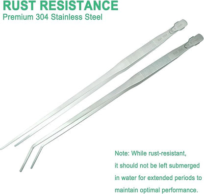 2pcs 18.9 inch Aquarium Tweezers with Hanger, 2025 New Extra Long Feeding Tongs, Stainless Steel Large Aquascape Tools for Fish Tank, Terrarium，Aquascaping, Reptile Snake (Curved & Straight)