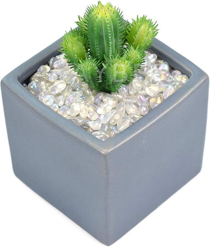 1Lb/460g Irregular Sea Glass Stones Artificial Crystal Gem Pebbles for Aquarium/Turtle Tank/Terrarium/Flowerpot/Vase Landscape Ornament Decoration, Hyun White