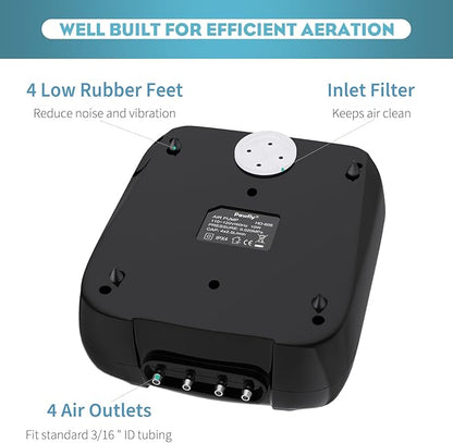 Pawfly Aquarium Air Pump Oxygen Pump for 10-200 Gallon Fish Tanks Buckets Dual Outlet Adjustable Ultra Quiet Aerator Pump with Accessories