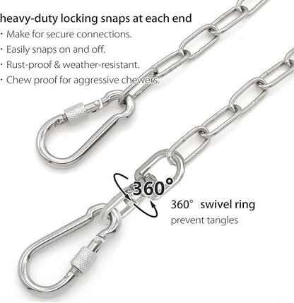 25ft Dog Chains for Outside - Heavy Duty Tie Out Chain Leash Great for Small to Large Dogs Up to 200Lbs - Chew Proof Long Chain for Yard Camping or Travel