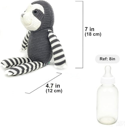 100% Organic Cotton Baby Toys 7.1" Sloth Stuffed Animal for Newborn (Grey)
