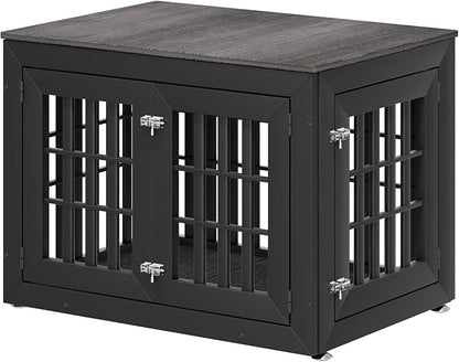38" Heavy Duty Dog Crate Furniture for Small,Medium and Large Dogs,Rustic Wooden Dog Cage Kennel Indoor Furniture with Waterproof Top,Decorative Pet House Side End Table (Black & Grey)