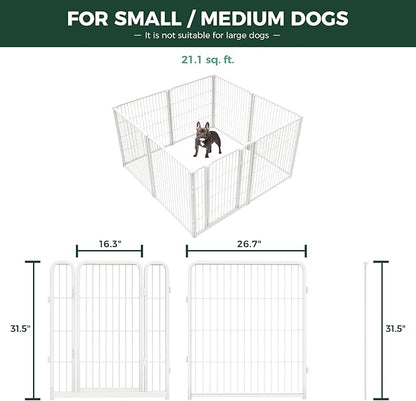 FXW Homeplus Unleashed Indoor Dog Playpen - Stress-Free and Safe Play, Heavy Duty 32 Inch 8 Wire Panels Dog Pen for Small and Medium Dogs, White│Patented