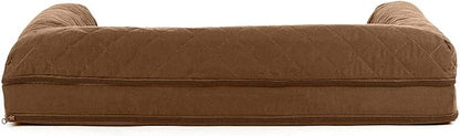 Furhaven Cooling Gel Dog Bed for Large/Medium Dogs w/ Removable Bolsters & Washable Cover, For Dogs Up to 55 lbs - Quilted Sofa - Toasted Brown, Large