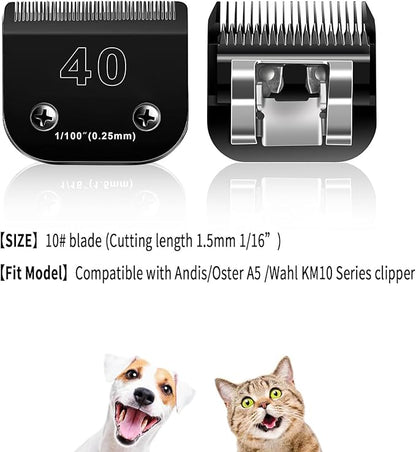 2PACK 40 Blades Dog Grooming Blades Compatible with Ainds/Oster A5/Wahl KM-10 Series Dog Clippers,Detachable Clipper Replacement Blade，Black