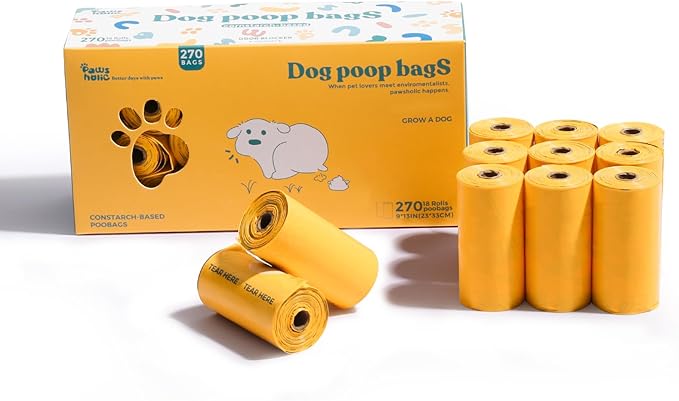 Dog Poop Bags Rolls Biodegradable 100% Leak Proof Thickened Dog Waste Bags -270 Count 18 Rolls - Cornstarch Based Doggie Poop Bag for Puppy and Big Dogs(Unscented)