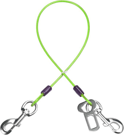 Dog Seat Belt Harness for Car,Dog Seatbelt of Coated Wire Leash Safety Restraint,No Chew Tether Cable Vehicle,Double Clips & Latch(Green, 16 inch/40 CM)
