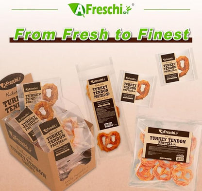 Afreschi Turkey Tendon for Dogs, Dog Treats for Signature Series, All Natural Human Grade Puppy Chew, Rawhide Alternative, 20 Units/Box Pretzel (Medium)