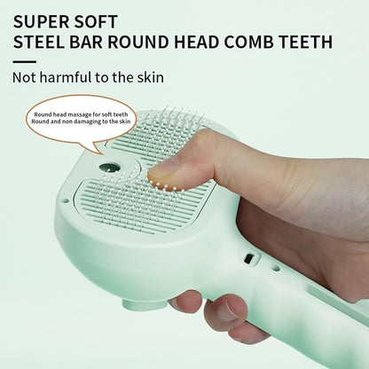 3-in-1 Steam Brush for Cats - Self Cleaning Cat Brush with Anti-Static & Shedding Control, Rechargeable Pet Grooming Tool for Long/Short Hair Cats & Dogs(Green)