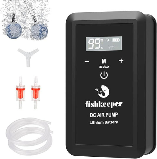 fishkeeper Rechargeable Aquarium Air Pump, 8W 130GPH Ultra Quiet Fish Tank Air Pump for 10-120 Gallon Tanks Adjustable Oxygen Aerator Pump for Outdoor-Fishing, Power Outages and Emergency