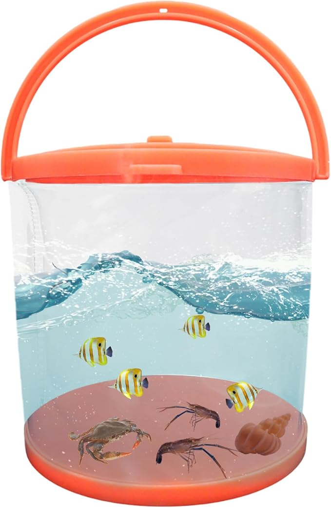 Foldable Small Aquarium, Portable Fish Tank, Fish Transport Container, Plasitc Fish Bowl, Beginner Tank, Great Concept for Catching and Release Critters, Beach, Pool and Lake (Red, Large)
