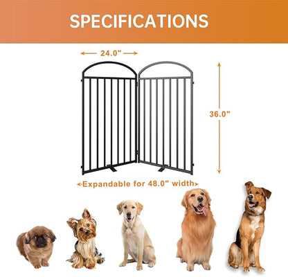 2 Panles Full Matel Freestanding Dog Gates with Door, 48"Extra Wide 36"Tall Free Standing Dog Pet Gate for Indoor & Outdoor. Foldable Pet Fences for Doorways, House, Stairs, Porch, Deck, Yard