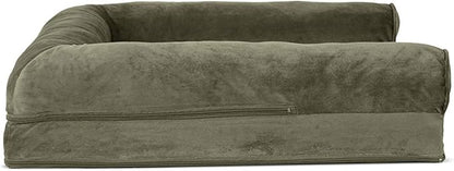 Furhaven Orthopedic Dog Bed for Large/Medium Dogs w/ Removable Bolsters & Washable Cover, For Dogs Up to 55 lbs - Faux Fur & Velvet Sofa - Dark Sage, Large
