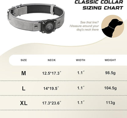 AirTag Dog Collar - Leather Dog Collar with Air Tag Holder | IPX8 Waterproof, Reflective, High - End, Adjustable Soft Padded | Dog GPS Tracker Collars Fit for Medium Large Dogs (Grey, M)