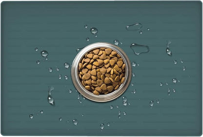 24" x 16" Dog Food Mat, Silicone Pet Mats for Food and Water, Nonslip Pet Feeding Mats for Floors, Dog Cat Bowl Mat with Raised Edges, Dark Green