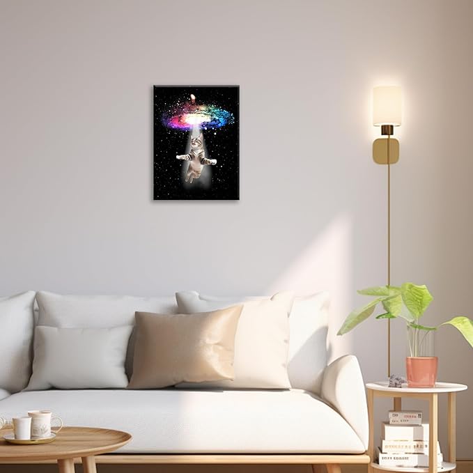 Funny Cat Wall Art Canvas Galaxy Wall Decor Prints Framed Painting Animal Pictures Gifts Artwork for Bathroom Living Dining Kitchen 16"x20"