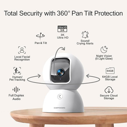 3K Pet/Dog Camera Indoor w/Phone App, No Monthly Fee 64GB Local Storage & AI Tracking Face ID, 2.4/5GHz WiFi Cameras for Home Security Baby Monitor, Pan/Tilt, 2-Way Talk