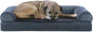 Furhaven Cooling Gel Dog Bed for Medium/Small Dogs w/ Removable Bolsters & Washable Cover, For Dogs Up to 35 lbs - Sherpa & Chenille Sofa - Orion Blue, Medium