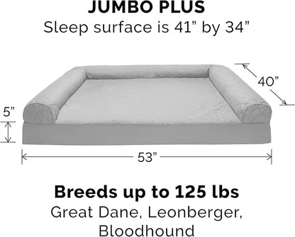Furhaven Orthopedic Dog Bed for Large Dogs w/ Removable Bolsters & Washable Cover, For Dogs Up to 125 lbs - Quilted Sofa - Silver Gray, Jumbo Plus/XXL