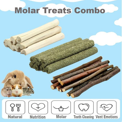 150g 3 Types of Combined Chew Toys Molar Sticks Sweet Bamboo Apple Branch Timothy Grass for Pets Chinchilla Squirrel Gerbil Hamster Squirrel Guinea Pigs