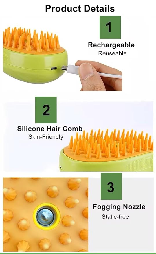 2024 Multifunctional Pet Brush for Detangling and Hair Removal - 3-in-1 Grooming Comb with Massage Function for Cats and Dogs (Khaki)