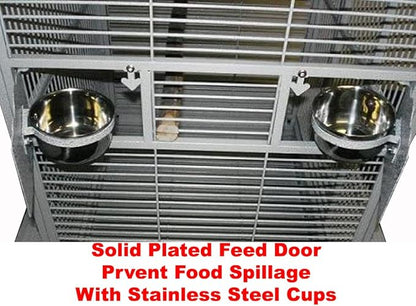 Extra Large Castle PlayTop Parrot Rolling Cage for Large Macaws Cockatoos African Grey Amazon (32" L x 23" W x 66" H WhiteVein)