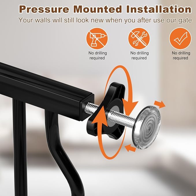 30" Tall Narrow Baby Gate for Doorways No Drill 29.5-33.8" Wide, Auto Close Press Mounted Baby Gate Indoor for Kids, Walk Through Pet Gates for Stairs, Black