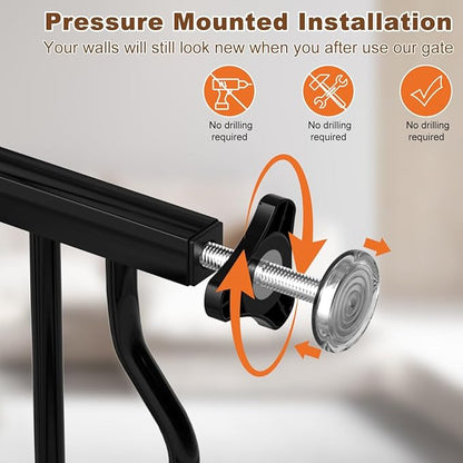 29.5-43.7" Wide Baby Gate for Stairs No Drilling, 30" Tall Metal Pet Baby Safety Gates with Expansion Kit, Press Mounted Pet Gate Indoor for Kids, Walk Through Dog Gates for Doorways, Black