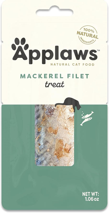 Applaws Natural Cat Treats, Grain-Free, High-Protein Whole Mackerel Loins, Single-Ingredient Healthy Snack for Cats (12 x 1.06 oz Loins)