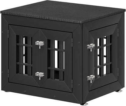 26" Heavy Duty Dog Crate Furniture for Small,Medium and Large Dogs,Rustic Wooden Dog Cage Kennel Indoor Furniture with Waterproof Top,Decorative Pet House Side End Table (Black)