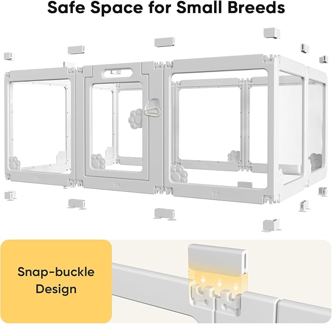 Acrylic Clear Dog Play Pen Indoors, Puppy Playpen with Door for Small Dogs Puppies, Transparent Plastic Pet Playpen Cage Fence Crate Kennel for Cat Kitten Rabbit Bunny Ferret etc (White-2 Panels)
