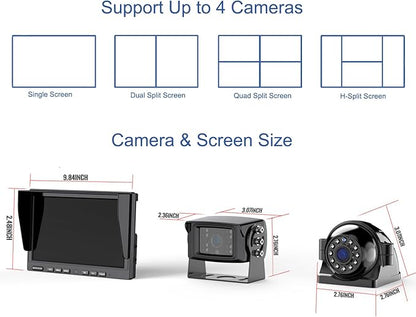 1080P Wireless Backup Camera System with 10 Inch DVR 4 Split Monitor, IP69 Waterproof Stable Signal Record Wireless 1 Rear and 2 Side View Cameras for RV Truck Trailer Camper (BW103)