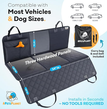 APetsPlanet Dog Car Seat Cover for Back Seat Hard Bottom - Waterproof Backseat Extender for Dogs - Pet Hammock for Car, Truck, SUV - Protector Bed with Mesh Window & Storage - Black, No Door Covers